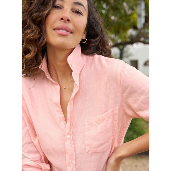FRANK & EILEEN Eileen Relaxed Button-Up Shirt Peach Linen Size Small Casual Chic - Picture 1 of 16